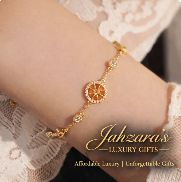 925 Sterling Silver Star Compass Bracelet - Gold Finish with Champagne Crystals