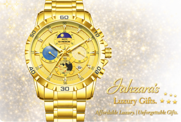 Gold Luminous Chronograph Watch | Moon Phase Dial Men's Luxury Watch