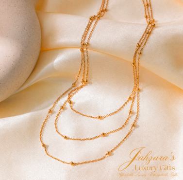 Triple Layer Gold Bead Necklace | IP Gold 304 Stainless Steel | Waterproof