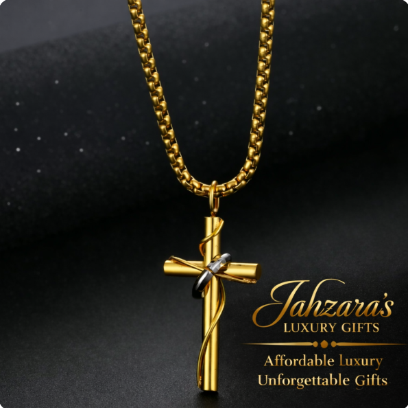 Twisted Faith Cross Pendant Necklace | Gold & Silver Titanium Steel Unisex Faith Jewelry