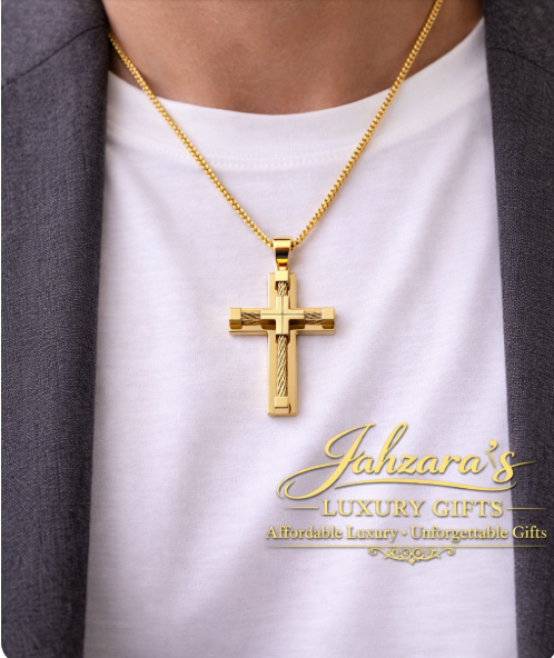 Men's Cross Pendant Necklace - 316L Stainless Steel Cable Wire Design | Silver, Gold, Black & Two-Tone