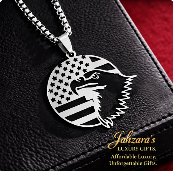 American Eagle Flag Pendant Necklace | Stainless Steel | Men's Luxury Patriotic Jewelry