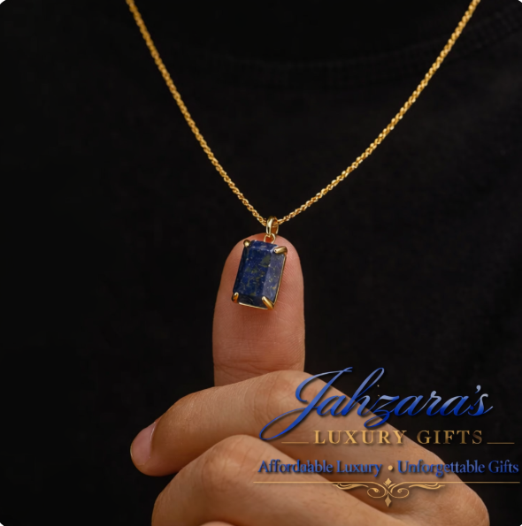 Lapis Lazuli Geometric Pendant Necklace Set - 18K Gold & 925 Sterling Silver | Vintage Punk Style | Unisex