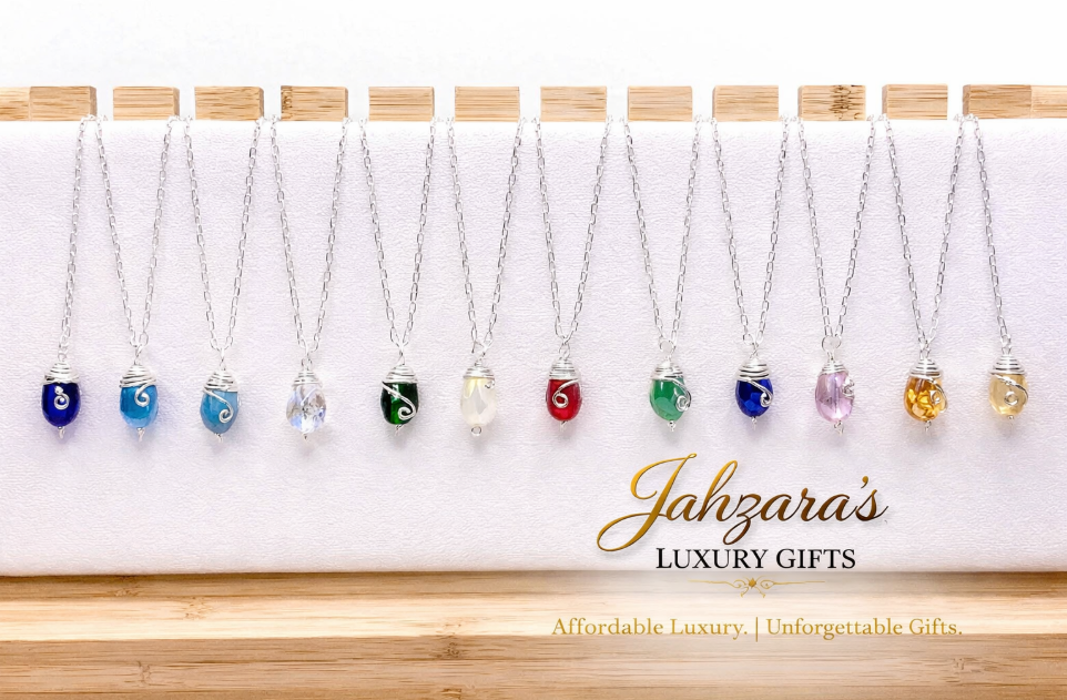 Silver Birthstone Necklace — Wire-Wrapped Crystal Pendant | All 12 Months | Fair Trade