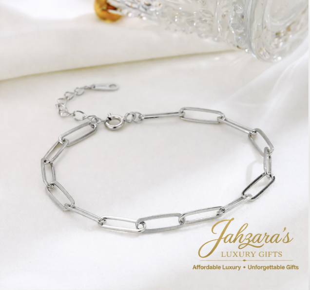 925 Sterling Silver Paperclip Chain Bracelet | Adjustable Minimalist Link