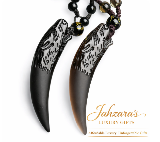 Wolf Fang Pendant Necklace | Natural Obsidian | Unisex Luxury Spiritual Jewelry
