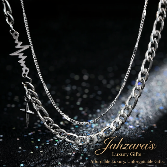 Layered Heartbeat & Cross Chain Necklace Set — 304 Stainless Steel