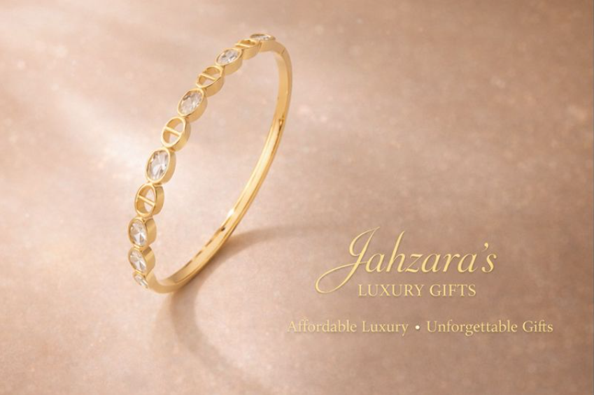 Gold Luxury Bangle Bracelet | Crystal Embellished Minimalist Women's Bracelet