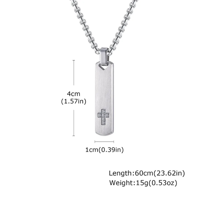 Geometric Cross Pendant Necklace — PVD Gold Stainless Steel Square Pearl Chain