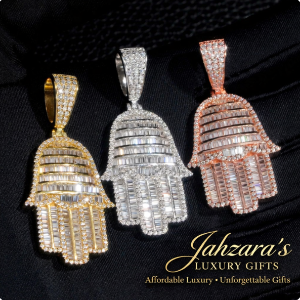 GRA Certified Moissanite Iced Out Hamsa Hand Pendant Necklace | Gold, Rose Gold & White Gold