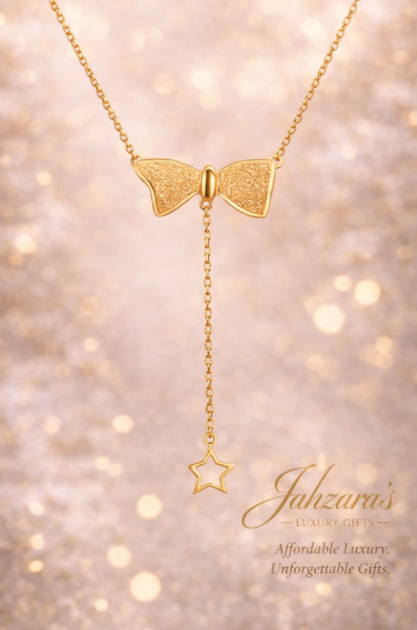 Elegant 18K Gold Butterfly Knot Necklace | Moissanite Bow Pendant AU750 Gold
