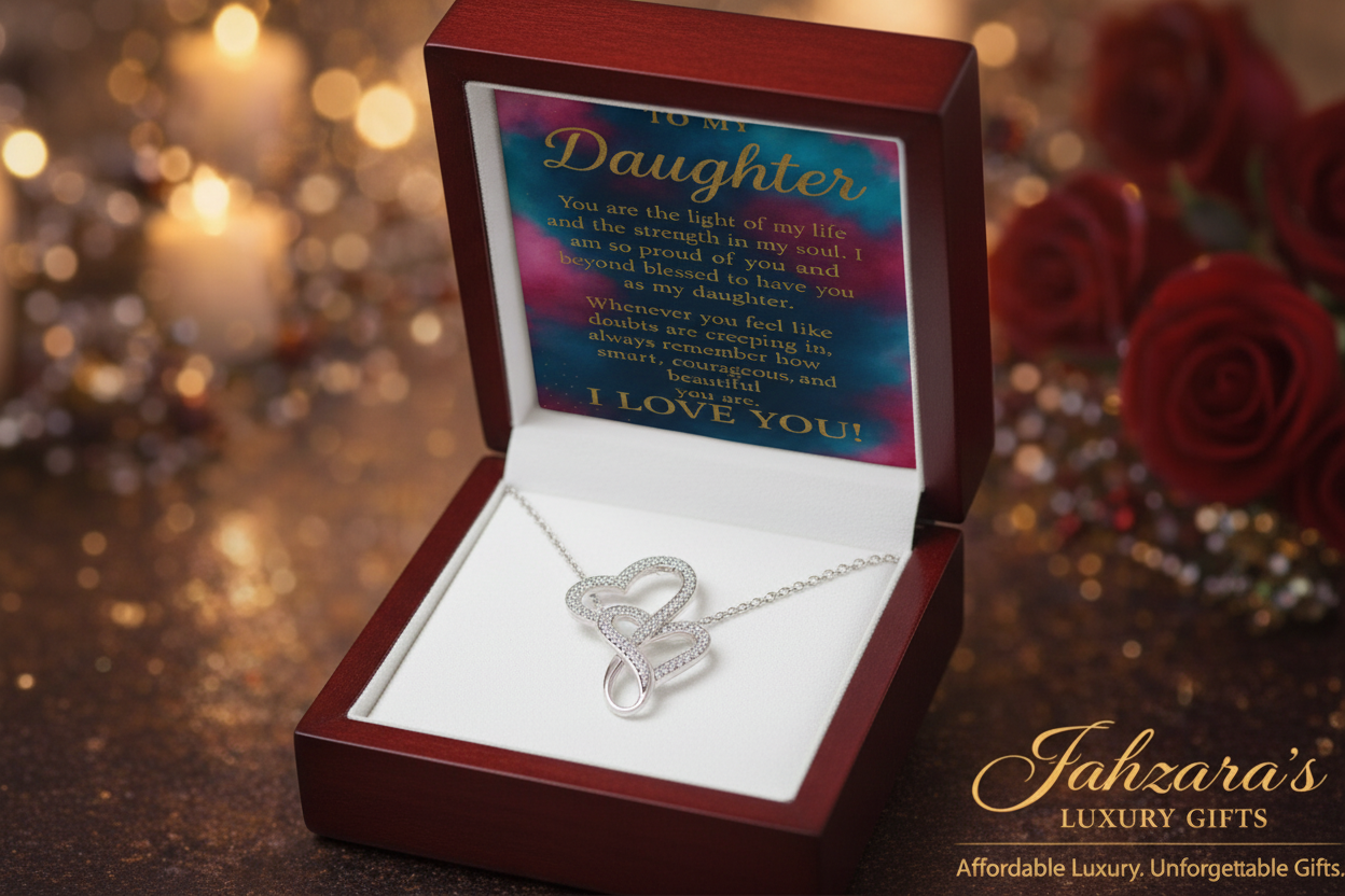 To My Daughter Necklace in Mahogany Box with White Interior